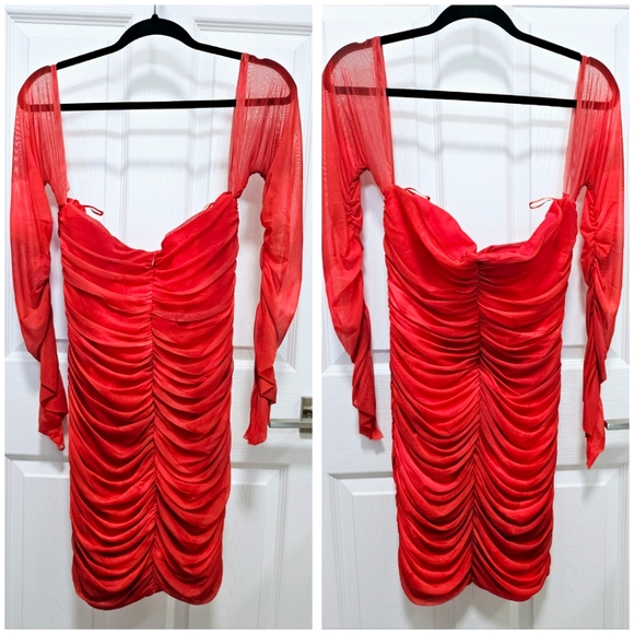 Zara Red Ruched Tulle Corset Style Mini Dress - Picture 4 of 14